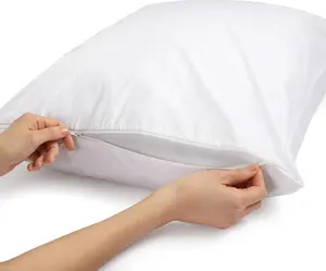 Amazon Basics 100% Cotton Hypoallergenic Pillow Protector Case - Queen, White, Pillows Not Included