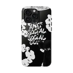 Anti Social Social Club KAWS Phone Case for iPhone 17 16 15 14 13 Pro Max Plus, Streetwear Hypebeast Aesthetic Case, Black & White Designer Cover