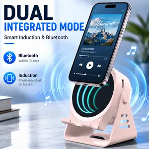 CEESOOI Wireless Induction Audio Speaker Stand, Multifunctional Bluetooth Speaker, 7-IN-1 Cellphone Holder, Rechargeable Emergency Power Bank, 360° Adjustable Mobile Tablet Stand with Colorful Ambient Light Gifts for Men Women FathersDayGift SummerWins
