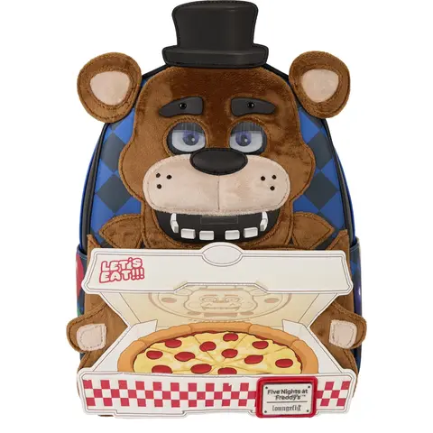 Loungefly 5 Nights at Freddy's Freddy Fazbear Faux Leather Lenticular Mini Backpack - Adjustable Shoulder Strap, Embroidered Detail, Fazbear Eye Flick, Graphic Print, Balloon Imagery, Basic Casual Backpacks for Adults, Plush Cosplay Design