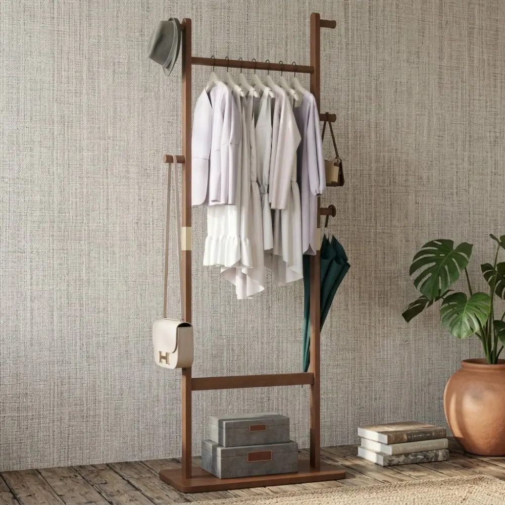 Littleox Coat Racks solid wood hanger 23.6* 11*71in Solid environmental protection easy to assemble beautiful can be placed in the bedroom/entrance/living room (Walnut)