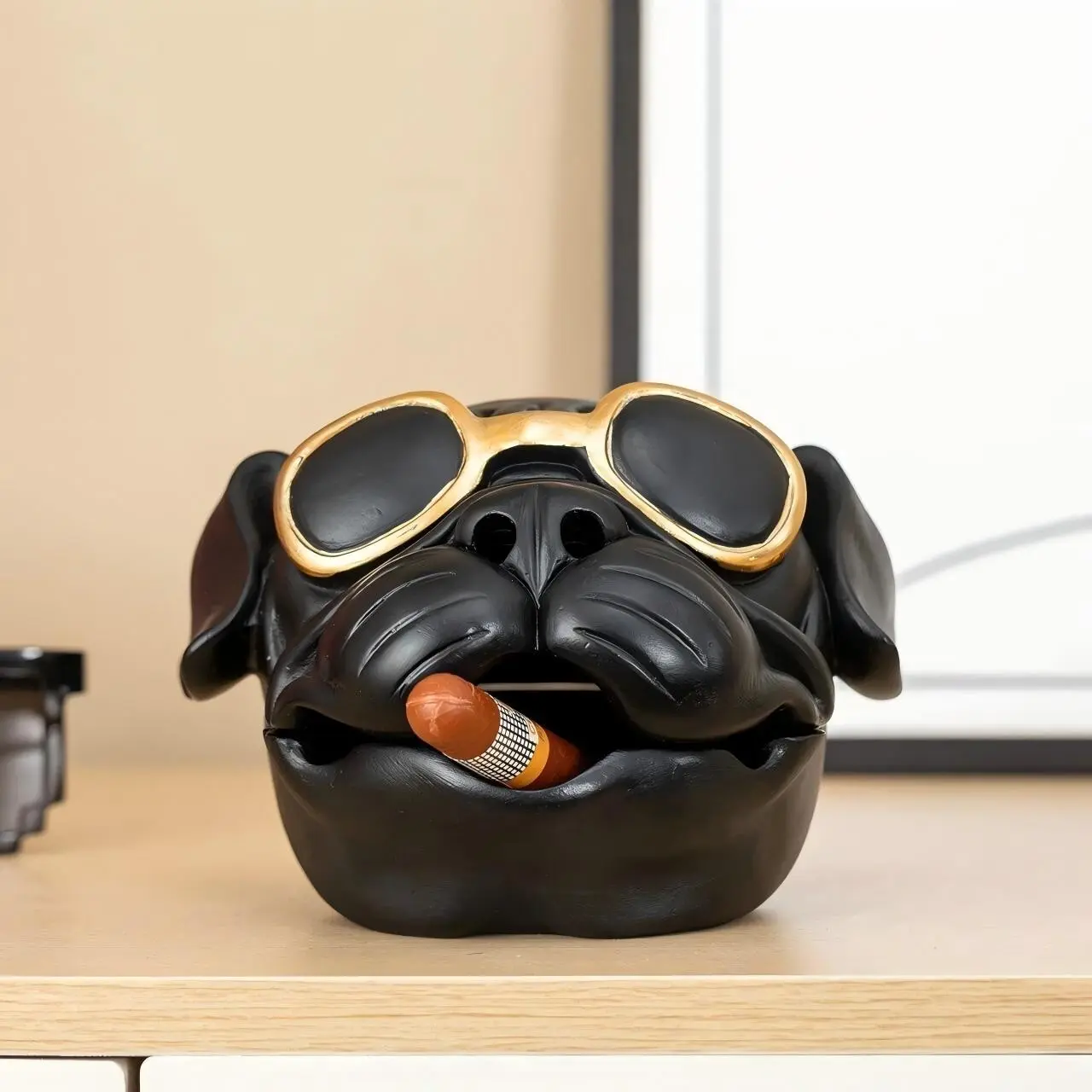 Creative Funny Design Ashtray with Cool Sunglasses and Basset Hound, Home Office Fly-Proof Ashtray, Unique Decorative Smoke Holder, Interior Decoration Accessories