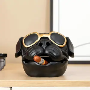 Creative Funny Design Ashtray with Cool Sunglasses and Basset Hound, Home Office Fly-Proof Ashtray, Unique Decorative Smoke Holder