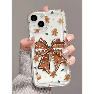 A stylish and personalized Christmas gingerbread bow transparent TPU airbag shockproof phone case, compatible with iPhone 17/16/15/14/13/12/11/X/XS/XS Max, soft case with a premium feel, a perfect gift for friends, family, and yourself.