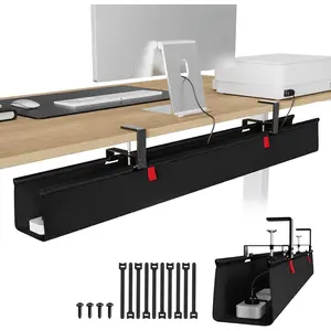 48" Under Desk  Management Tray - Under Desk Cord Management - Clamp/Screw Mount - Support Upto 70lbs - Fabric Wire Management -  Raceways Tray Cord Hiders for Office/