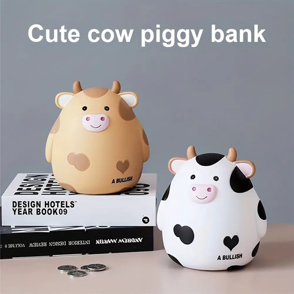 Large-Capacity, Simple & Adorable Cow Coin Piggy Bank — Soothing "Save & Withdraw" Money Jar — Light-Luxury Desktop Ornament for Living Room & Bedroom Decor/Storage — Ideal Holiday & Birthday Gift