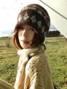 Vintage Boho Handmade Knitted Hat, Wool Lined Roll-Edge Cap, Retro Colorblock Jacquard, Daily Versatile Warm Ear Protection, Fall Winter, Knit Hats