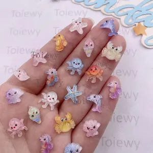 30pcs Resin Mini Colorful Mermaid Tail Shell Starfish Seahorse Conch Figurine Flatback Rhinestone Art DIY Jewelry Scrapbook Crafts