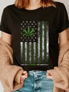 100% Cotton USA Flag Marijuana Leaf flag Weed United Stoners Of America T-Shirt