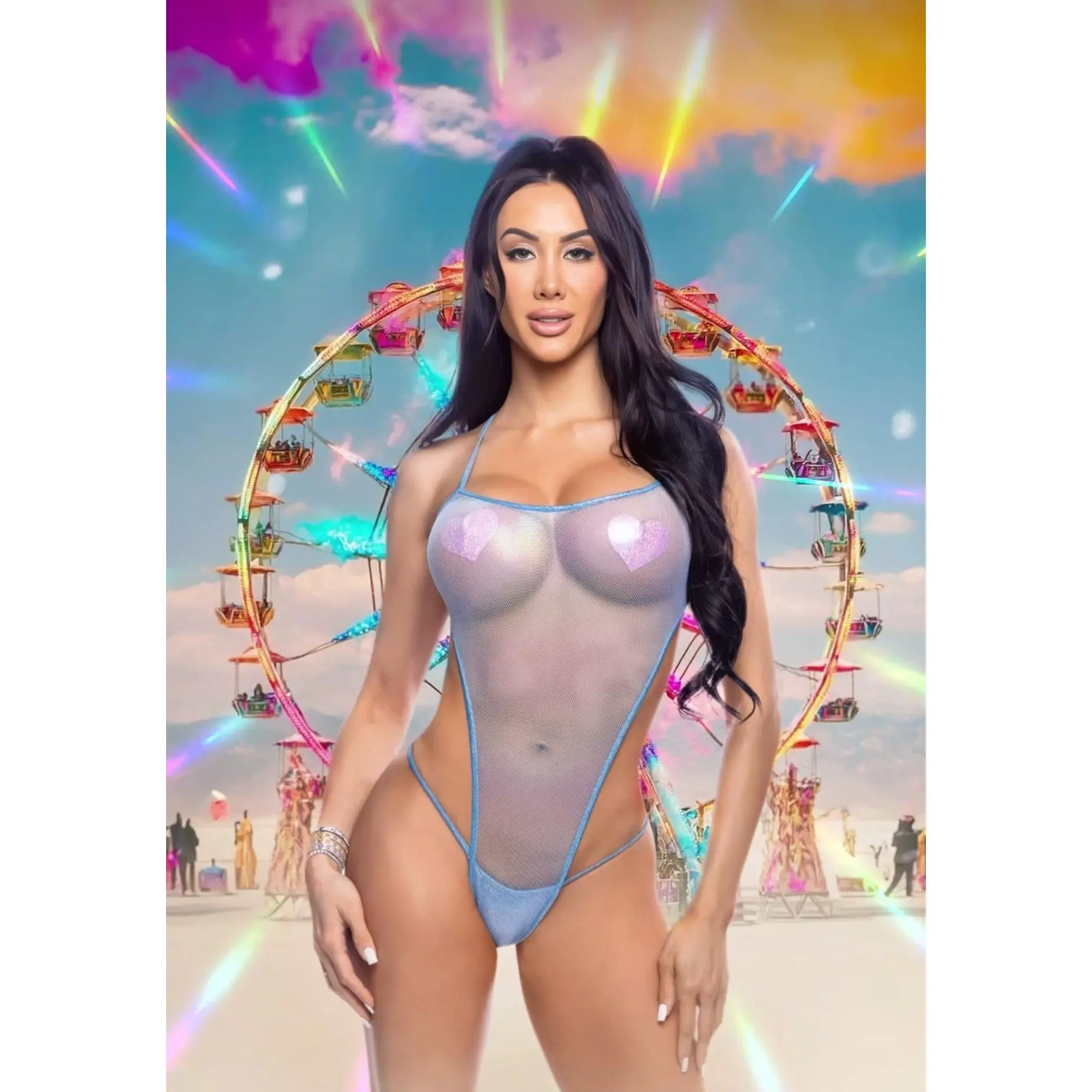 Holographic Fishnet High Cut Romper