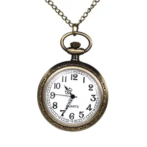Men Women Pocket Watch: Classic Arabic Numeral Quartz Open Face Vintage Fob Pendant Timepiece with Chain