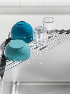 LMMAKE Foldable Stainless Steel Triangle Roll-Up Dish Drying Rack Black/Silver SUS304 Rustproof Anti-Slip Rubber Grip Space-Saving Multipurpose Kitchen Drainer Trivet & Shelf