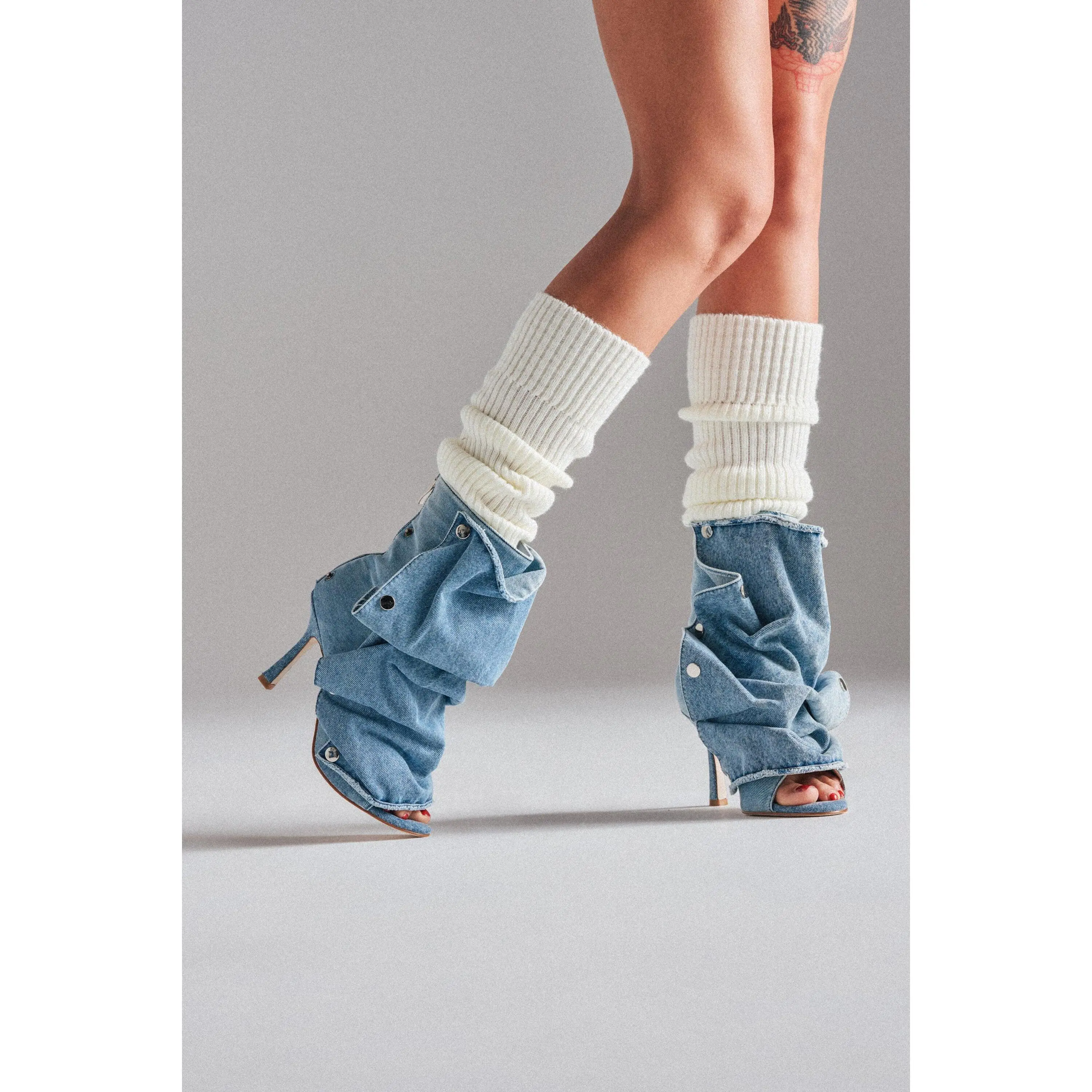 AZALEA WANG BIRD SONG DENIM OPEN TOE SNAP BOOTIE - TikTok Shop