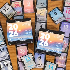 1 Roll 2026 Washi Tape Calendar Vintage Film Daily Pay Tape Sticker Calendar 365-day pull-out Box Packaging DIY Crafting Decorative Material Aesthetic Stickers Scrapbooking Supplies For School Office Home