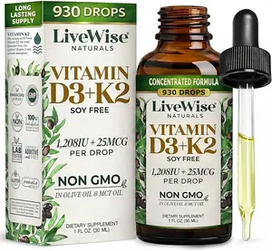 Vitamin D3 K2 Drops for Adults - 930 Drops, Ultra Concentrated Formulation, Fast Absorption 1208 IU Vitamin D3, 25 MCG (MK-7) - Micro-Dosing Dropper for Calcium & Bone Support