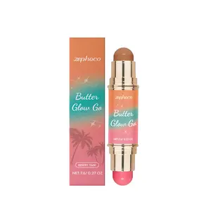 Zephoco Double-Head Multi-Purpose Contouring Cream Cosmetic Combo Stick - Dual Shade Blush Duo, Stereoscopic Soft Mist Portable Touch-Up Makeup