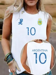 Argentina 10 Soccer Vest, World Cup Fan Sporty Print, Loose Fit Breathable Sleeveless, Spring & Fall Casual Wear, Multiple Colors Available, Tops