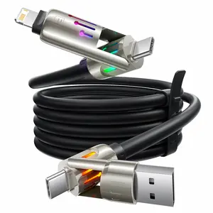 Toocki USB C to Lightning Cable, 240W 4 in 1 Charging Cable 6.6FT, Chubby USB A/C to C/Lightning with Light for iPhone 16e 16 15 14 Pro/MacBook/iPad/Samsung S25/Switch 2, Multi Chargers for All Devices