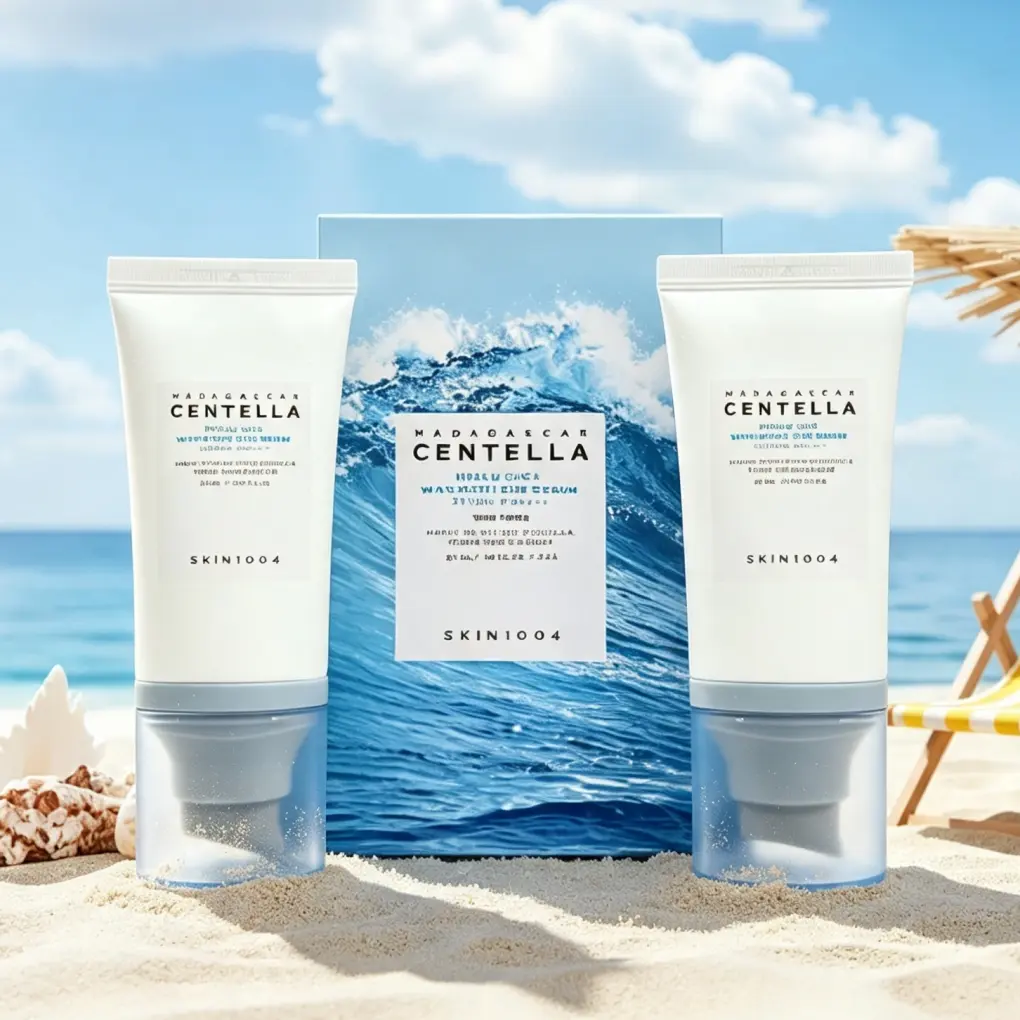 SKIN1004 madagascar centella water-fit sun serum, spf50+ non-greasy no whitecast sunscreen, calming uv defense for sensitive skin, lightweight daily outdoor sun care