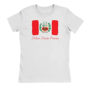 PeruCoUSA Peru Flag Felices Fiestas Patrias T-Shirt for Juniors