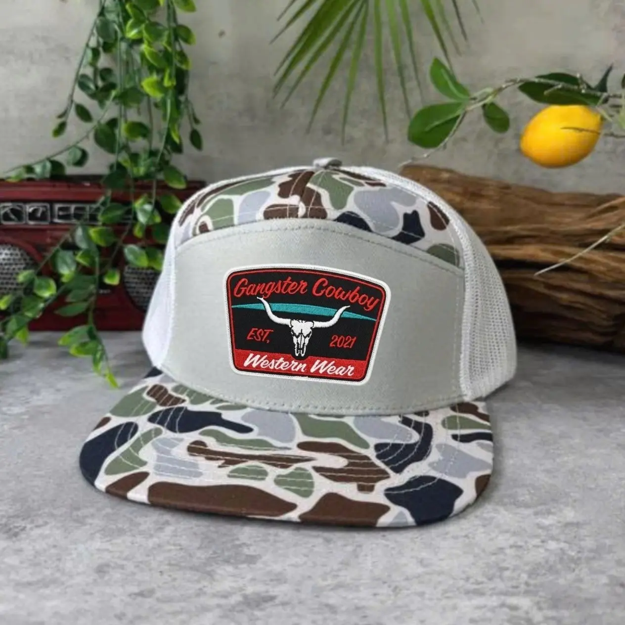VintagWestern Wear - Black and Red. Gangster Cowboy Official Product Embroidered Trucker Hat, Unisex Adjustable Snapback Trucker Hat – Summer Beach & Sports Cap with Mesh Back