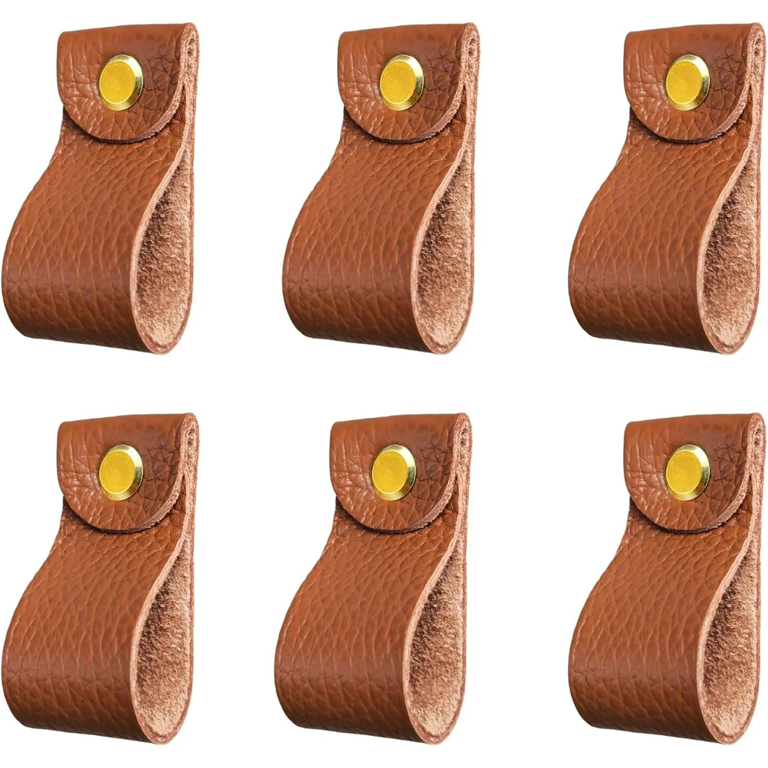 Leather Drawer Pulls, Dresser Knobs and Cabinet Handles - Leather Hardware for Kitchen, Wardrobe, and Door - Upgrade The Look of Furniture,  Replacement for Metal Knobs (Brown 6 count)