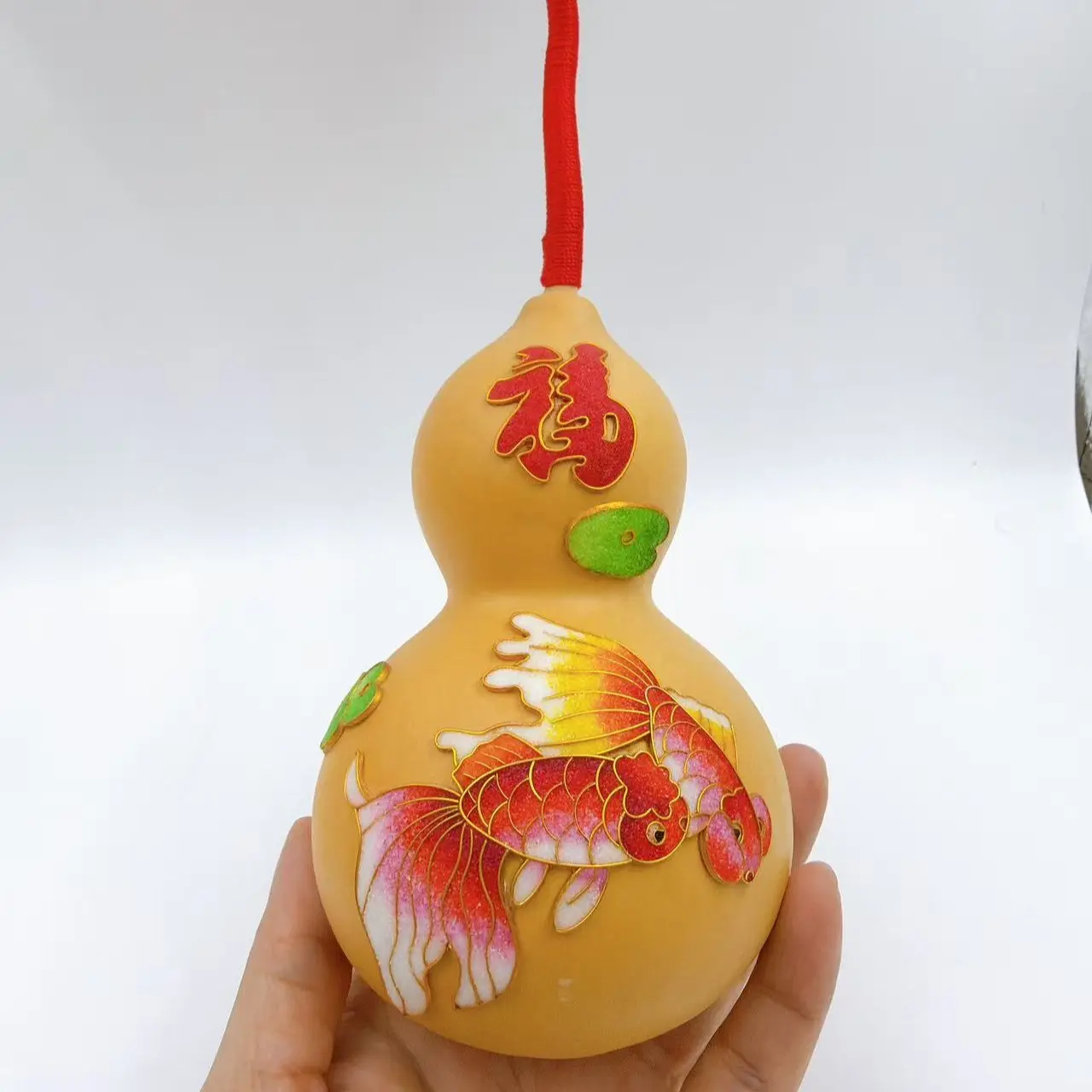 Natural Gourd Ornament with Colorful Sand Koi Fish Design Attracts Wealth and Fortune Ensures Peace and Safety Handcrafted Decorative with Base Feng Shui Enhancer, Home Decor Ornaments summerwins,summerwins