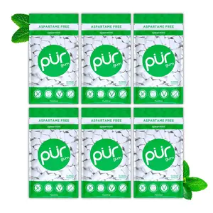 Aspartame Free Chewing Gum | 100% Xylitol | Natural Spearmint Flavored Gum, 55 Pieces (Pack of 6)