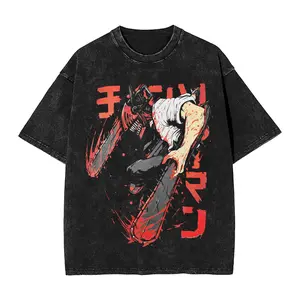 valentine shirts Casual Aki Metal Chainsaw Man  Vintage14 Washed T Shirt Men O-neck Short Sleeve Tops Denji Makima Aki Kobeni Cotton Summer Tops