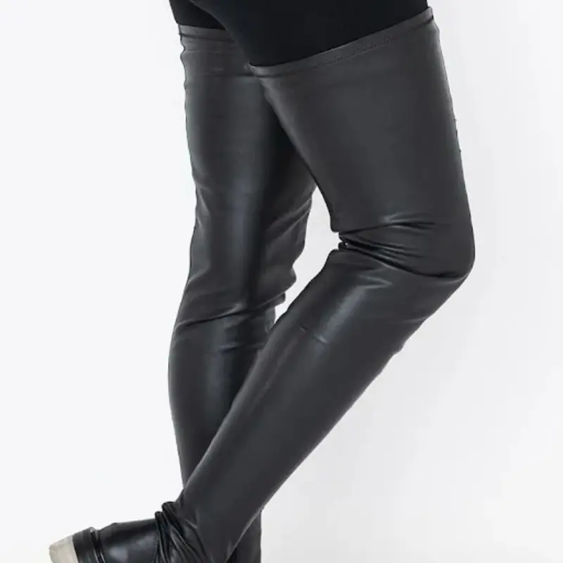 Clear Heel Stretch Thigh High Boot - Platform Design for Women - Girl Walking Shoes Footwear Comfort Stylish Leather Onyx