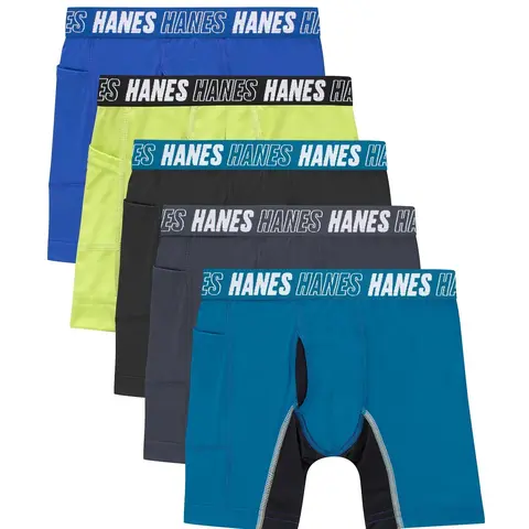 Hanes Moves Boys' Anti-chafe Boxer Brief Underwear Assorted 5-pack Multi Pack Comfortable Fit Soft Stretch Fabric Breathable Bracbc