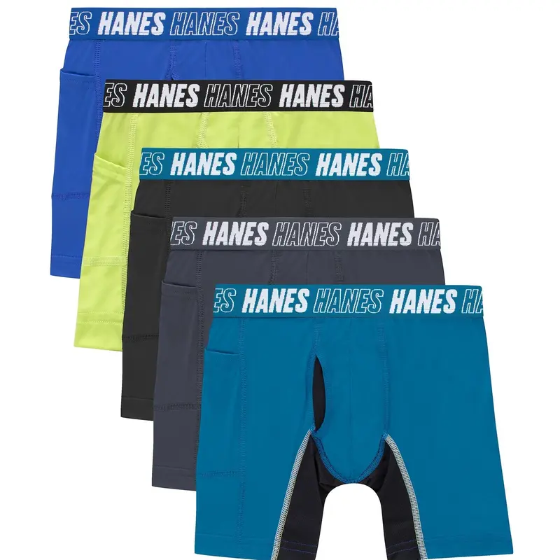 Hanes Moves Boys' Anti-chafe Boxer Brief Underwear Assorted 5-pack Multi Pack Comfortable Fit Soft Stretch Fabric Breathable Bracbc
