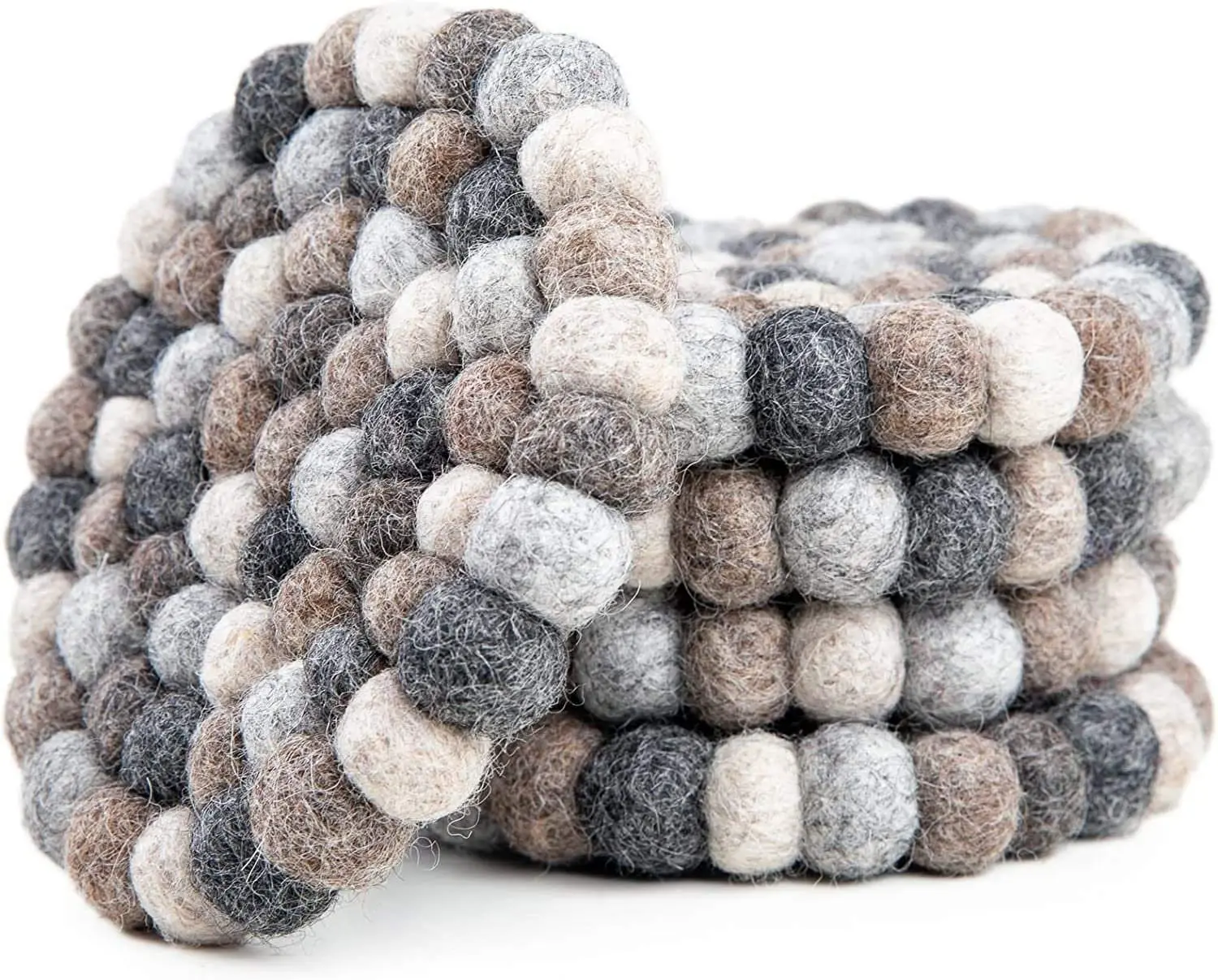 Square Felt Ball Coasters - 100% Merino Wool Table Coasters - Felt Coaster Pads, Absorbent Trivet for Drinks - Heat Resistant, Thick & Durable Hand Felted in Nepal by Woolygon- Multicolor - Set of 5