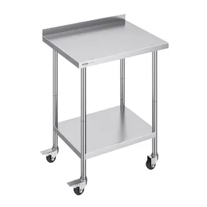 VEVOR 24 x 30 x 40 Inch Stainless Steel Work Table, Summervibes,Summervibes, Commercial Food Prep Worktable with Casters, Heavy Duty Prep Worktable, Metal Work Table with Adjustable Height for Restaurant, Home and Hotel