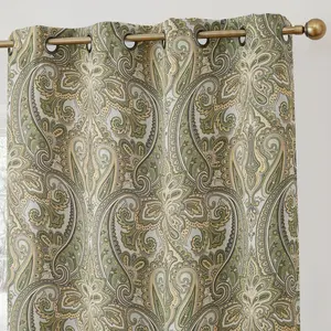 HLC.ME Paris Paisley Decorative Print Damask Pattern Light Reducing Grommet Window Curtain Panels for Bedroom, Set of 2 - Sage Green, 50 W x 96 L