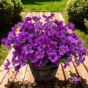12 Bundles, UV Resistant Artificial Flowers for Outdoor, Garden & Front Yard Decoration - Faux Silk Daisies, Fake Plants Ideal for Porch, Patio, Indoor and Home Decor (Purple)