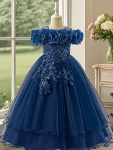 Off Shoulder Sequin Tulle Party Princess Dress, Elegant Sweater Dress for Evening Party, Kids Clothes for Birthday Host Piano Recital