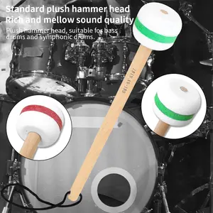 Irin Drumsticks Large Bass Mallets, Felt Head Marching Snare Drum Sticks, Durable Percussion Accessories for Band & Orchestra Use