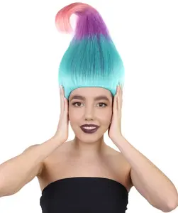 Tri-Color Troll Wig for Pointy Troll Fairy Wig with Blue, Women's Halloween Cosplay Wig - Blue, Purple & Pink Blend