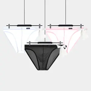 3-Pack Men's Sheer Lace-Up Bikini Briefs Set-Silky Cooling Low-Rise Underwear with Quick-Dry & Breathable for Gym/Night Run/Athleisure Hollow Bandage U Convex Underpants NYLON67% SPANDEX 33%Mens Shorts Clothes Casual Attire Activewear Swimming Menswear