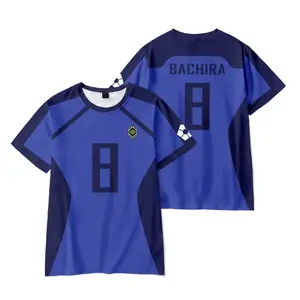 Summer men's crew neck short-sleeve jersey, BLUE LOCK anime printed sports short-sleeve T-shirt, casual sports top