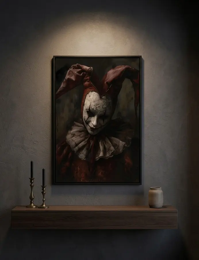 Dark Gothic Horror Joker Canvas Wall Art - Vintage Clown Face Decor Prints, Premium Eco-Friendly Framed Wrap/Unframed Poster for Room Decoration