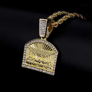 MaxBling81 Jesus Last Supper Hip Hop Style Pendant, Gold-Silver Plated with Cubic Zirconia, 4mm 24" Rope Chain Bling Necklace, Unisex Jewelry for Men & Women