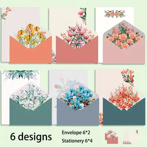 36-Piece Stationery Set, Office Supplies, Vintage Floral Design, Includes 24 Sheets & 12 Envelopes, 6 Styles, Ideal for Various Occasions