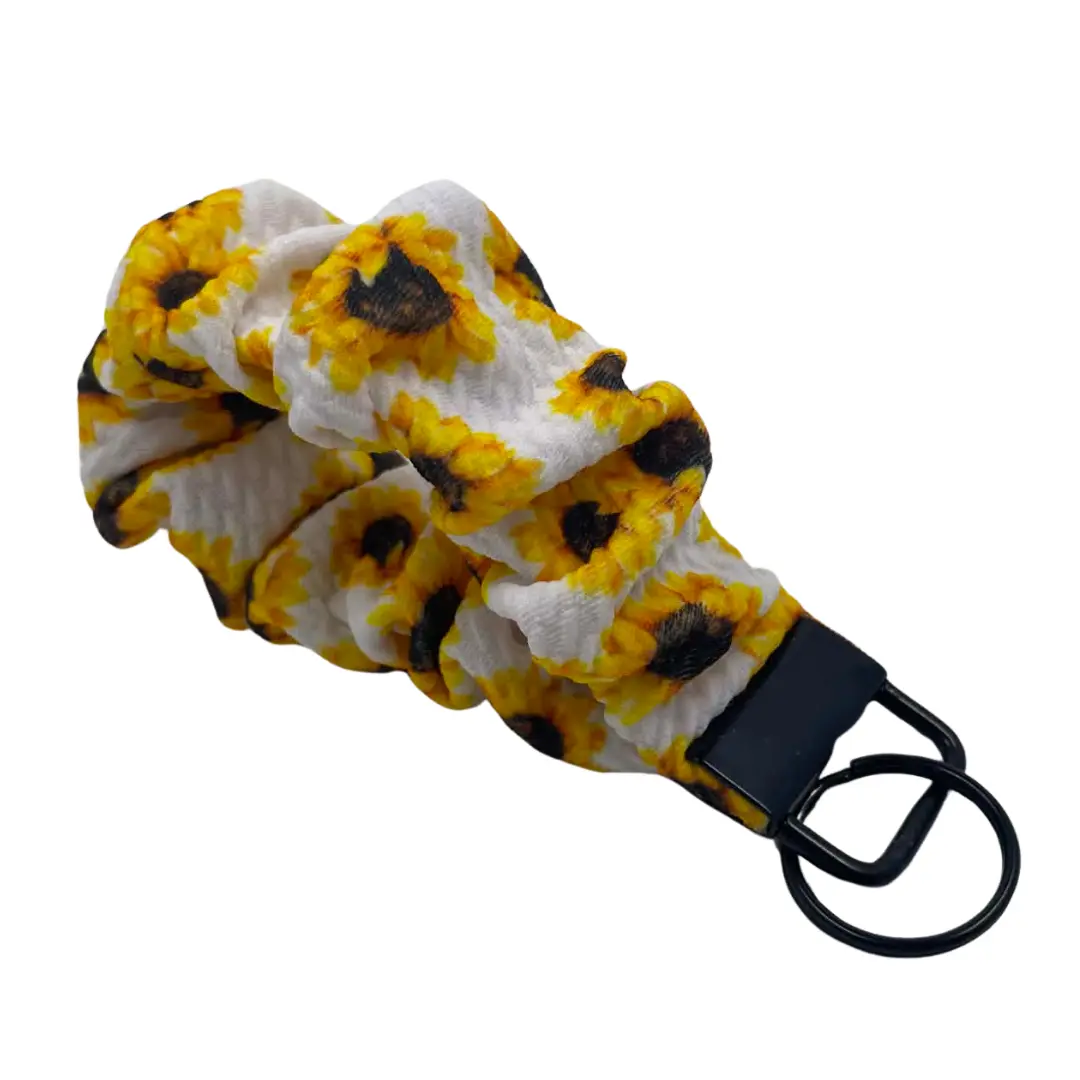 The SUNFLOWER Scrunchie Keychain - 7" Handmade Wristlet Keychain - Soft Stretchy Fabric, Ideal for Keys, IDs, Hand Sanitizer & More