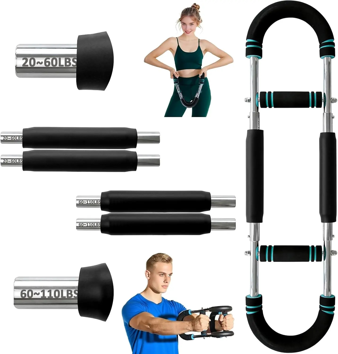 Arm Trainer, 60-110lb Adjustable Chest Workout Equipment,Arm Trainer, Arm Strength Trainer, Portable Power TwisterBar,Portable Spring Resistance for Home Workout EquipmentWeight Lifting straps summerwins,summerwins