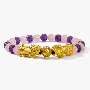 Love Attracting Rose Quartz and Amethyst Double Pixiu Bracelet