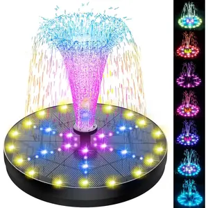 Solar Fountain 4W Bird Bath Fountains Upgraded 60 LED Lights, Built-in 4000 Battery with 7 Nozzle & 4 Fixer, Solar Water Fountain for Garden, Bird Bath, Pool, Pond