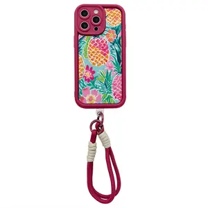TK's Protective Shockproof Phone Case with Hanging Rope Decoration for iPhone 11-15 White Floral Design Durable Lightweight Shockproof Cover with Lanyard for Secure Carrying Protection Smartphone