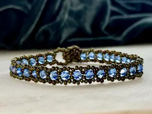 Genuine Ball Bead Crystal Anklet Blue Handmade, Adjustable 8" to 8.5" Waterproof Boho Stylish Jewelry, Gift for Women Girls, Tulua